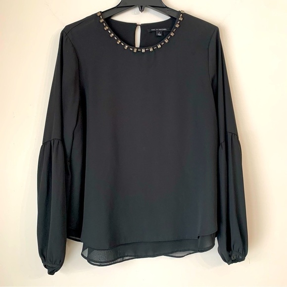 ZAC and Rachel Woman’s Black Blouse with Rhinestone Neckline Size Large - Picture 1 of 10